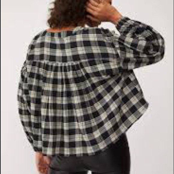 FREE PEOPLE Jessi Plaid Shirt NWT Sz M Black - Picture 5 of 13